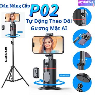 Gimbal Điện Thoại Xoay 360 P02 AI Tự Động, Quay video 360 Độ Theo Khuôn Mặt, Kèm Remote,, Livestream, Selfiea