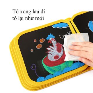 SÁCH VẼ TÔ MÀU TỰ XÓA TẶNG KÈM 3 BÚT DẠ MÀU CHO BÉ CHẤT LIỆU VẢI CAO CẤP LD029