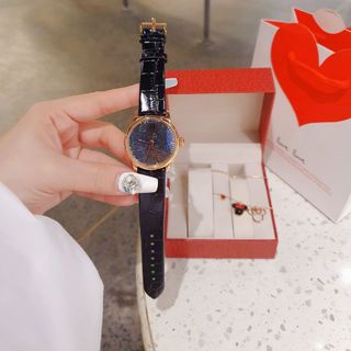SET ĐỒNG HỒ NỮ CAO CẤP DÂY DA MẶT ĐÁ LẤP LÁNH KÈM LẮC TAY HOẶC DÂY CHUYỀN