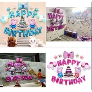 SET BONG BÓNG TRANG TRÍ SINH NHẬT HÌNH HEO PEPPA DỄ THƯƠNG CÓ KÈM BƠM LD027