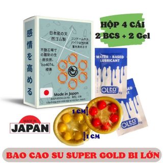 Bao cao su Super Gold hộp 2 cái, bcs có bi lớn chống xuất tinh sớm