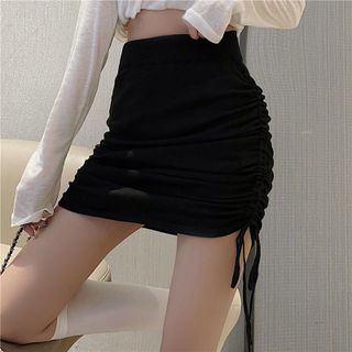 Chân váy xếp ly rút dây hai bên hông có quần bên trong ôm body lưng cao vải thun co giản hàng đẹp giá sỉ sẵn sll