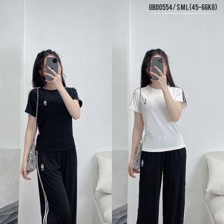 Bộ Nữ Tăm Áo Cộc Tay Quần Dài Thêu Gấu Mềm Mát, Suôn  Mượt, Trời Trang Khỏe Khoắn GBD0554