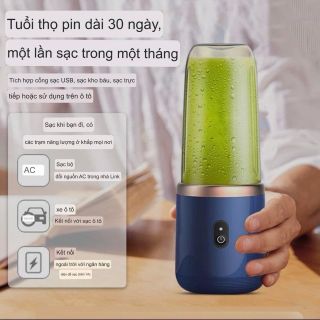 Máy Xay Sinh Tố Mini Cầm Tay 6 Lưỡi 2 Cối Sử Dụng Pin Sạc Tiện Lợi,Máy Xay Đa Năng