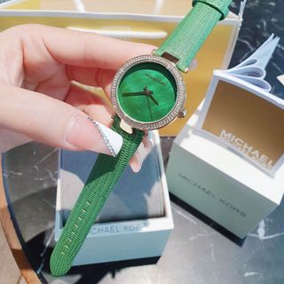 ĐỒNG HỒ NỮ CAO CẤP M KORS DÂY DA XANH LÁ FULL NỔI BẬT