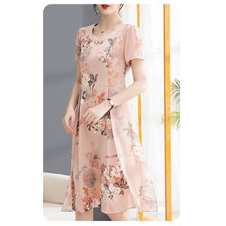 Váy trung niên in hoa sang trong cho mẹ bigsize dự tiệc thiết kế dáng suông cao cấp P12