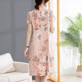 Váy trung niên in hoa sang trong cho mẹ bigsize dự tiệc thiết kế dáng suông cao cấp P12