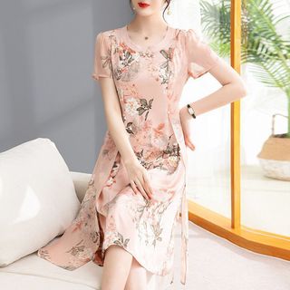 Váy trung niên in hoa sang trong cho mẹ bigsize dự tiệc thiết kế dáng suông cao cấp P12