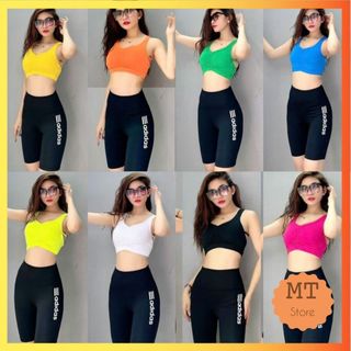 Bộ Tập Thể Thao Aerobic Gym Yoga Áo Croptop Quần Ngố Cá Tính