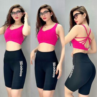 Bộ Tập Thể Thao Aerobic Gym Yoga Áo Croptop Quần Ngố Cá Tính