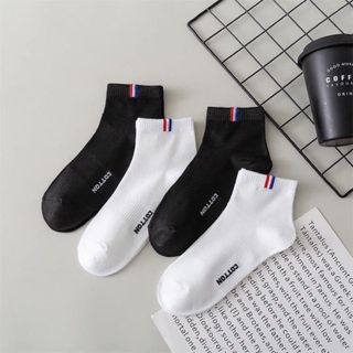 Tát vớ nam nữ cổ ngắn cổ thấp kẻ vạch cotton chống hôi chân