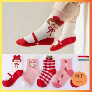 Tất Vớ Cổ Cao Họa Tiết Dâu Tây Chống Trơn Trượt Cho  Bé Gái Từ 1 2 3 4 Tuổi