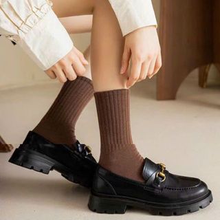 Tất vớ nữ cổ cao len tăm màu trơn Vintage phong cách Hàn Quốc