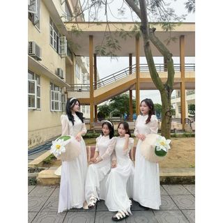 Sẵn kho SLL Sỉ Áo dài trắng tay bồng 4 tà, cổ áo đính ngọc, học sinh,chụp kỷ yếu, đồng phục đẹp