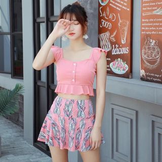 Bộ đồ bơi áo tắm bikini nữ 2 mảnh áo croptop chân váy kèm quần trẻ trung cá tính