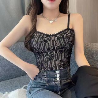 Áo bra 2 dây ren hoa cúp ngực có mút ngực điệu đà đen , trắng ms 7692
