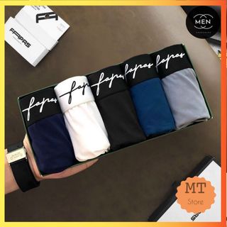 Hộp 5 chiếc quần lót, quần sịp nam đùi tam giác cạp in chữ ký chất liệu cotton xuất Mỹ