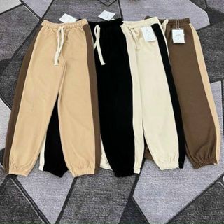 Quần Jogger Nữ Nỉ Nhung Tăm Mịn Chất Co Giãn Kết Hợp Phối Sọc Dệt Hai Bên Bo Chun Gấu Phong Cách Hàn Quốc