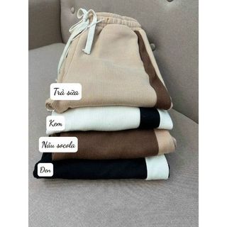 Quần Jogger Nữ Nỉ Nhung Tăm Mịn Chất Co Giãn Kết Hợp Phối Sọc Dệt Hai Bên Bo Chun Gấu Phong Cách Hàn Quốc