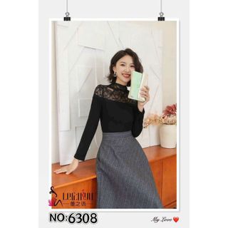 Áo giữ nhiệt nữ cổ 3 phân pha ren điệu đà 6308 3 màu đen, xám, nâu