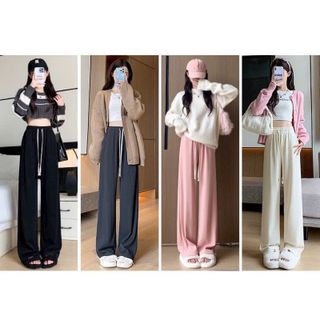 Quần Dài Ống Suông Rộng Nỉ Tăm Dây Chữ X Cá Tính Phong Cách Hàn Quốc