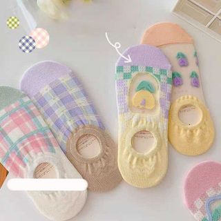 Tất vớ thuyền tất lười chống trượt, tụt gót hình hoa Tulip viền lưới