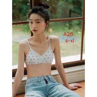 Áo lót nữ cotton họa tiết dâu tây viền ren xinh xắn
