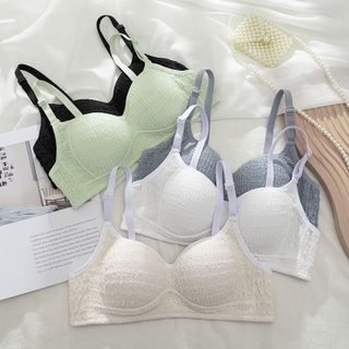 Áo lót nữ cotton nhăn nâng ngực mút mỏng áo ngực không gọng, áo lót học sinh đệm mỏng không gọng