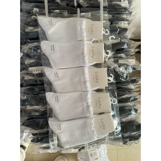 Tất trơn cổ nhỡ nhún xoăn - Vớ cổ cao trắng kiểu ulzzang 2 màu đen trắng cổ ngắn