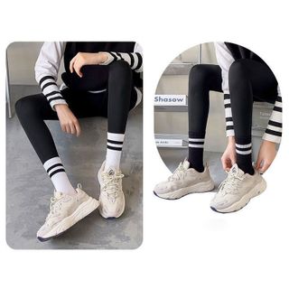 Tất vớ nam nữ cổ cao cổ kẻ, vớ gân trơn cổ cao unisex kẻ sọc dài 18cm loại dày dặn 83% cotton cao cấp