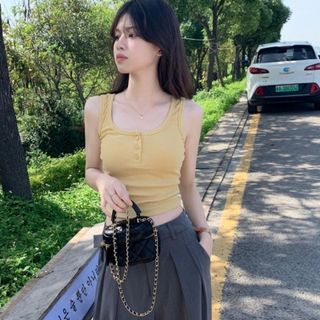 Áo Thun Ba Lỗ Dáng Dài Có Đính 3 Khuy Cài , Chất Bo Tăm Phong Cách Trẻ Trung , Năng Động