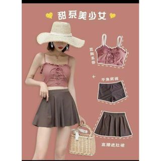 Bộ bơi áo tắm bikini 2 mảnh áo 2 dây có mút ngực chân váy kèm quần phong cách Hàn Quốc