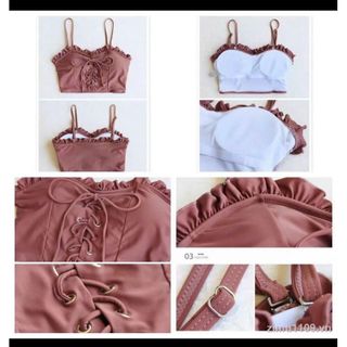 Bộ bơi áo tắm bikini 2 mảnh áo 2 dây có mút ngực chân váy kèm quần phong cách Hàn Quốc