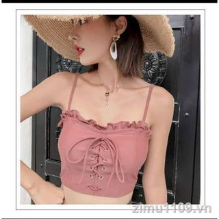 Bộ bơi áo tắm bikini 2 mảnh áo 2 dây có mút ngực chân váy kèm quần phong cách Hàn Quốc