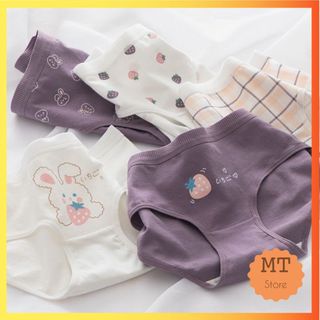 Set 5 Quần Lót Nữ Cotton In Hoạ Tiết Thỏ Tím Trắng Đậm Cute Dễ Thương