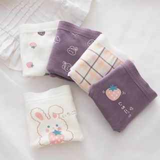 Set 5 Quần Lót Nữ Cotton In Hoạ Tiết Thỏ Tím Trắng Đậm Cute Dễ Thương