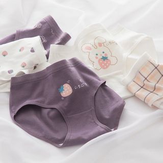 Set 5 Quần Lót Nữ Cotton In Hoạ Tiết Thỏ Tím Trắng Đậm Cute Dễ Thương