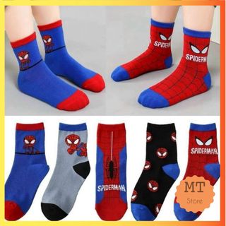 Set 5 đôi tất vớ trẻ em siêu nhân nhện đỏ cổ cao cho bé từ 1 đến 12 tuổi