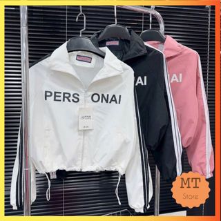 Áo Khoác Gió Nữ Dáng croptop phối dây rút in chữ PERSONAI,vải gió nhăn cao cấp, phối đồ cực dễ, tôn dáng