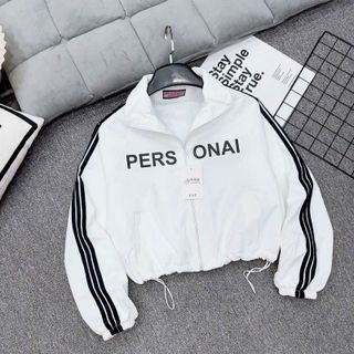 Áo Khoác Gió Nữ Dáng croptop phối dây rút in chữ PERSONAI,vải gió nhăn cao cấp, phối đồ cực dễ, tôn dáng