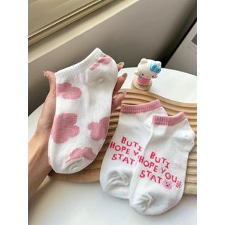 Set 5 Đôi Tất Vớ Nữ Cổ Ngắn Hoạ Tiết Gấu Dâu Hồng Siêu Hot