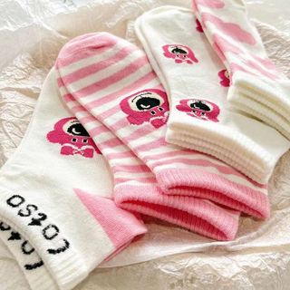Set 5 Đôi Tất Vớ Nữ Cổ Ngắn Hoạ Tiết Gấu Dâu Hồng Siêu Hot