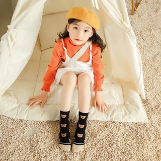 Tất Vớ Cotton Cho Trẻ Em Bé Trai Bé Gái 1 2 3 4 5 6 7 8 9 10 11 12 Tuổi Cổ Cao Tone Nâu Phối Hình Gấu Dễ Thương
