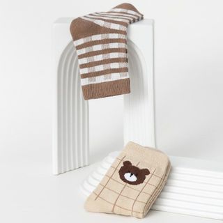 Tất Vớ Cotton Cho Trẻ Em Bé Trai Bé Gái 1 2 3 4 5 6 7 8 9 10 11 12 Tuổi Cổ Cao Tone Nâu Phối Hình Gấu Dễ Thương