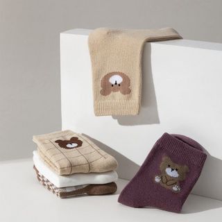 Tất Vớ Cotton Cho Trẻ Em Bé Trai Bé Gái 1 2 3 4 5 6 7 8 9 10 11 12 Tuổi Cổ Cao Tone Nâu Phối Hình Gấu Dễ Thương