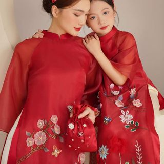 Sỉ buôn áo dài mẹ và bé đủ size, 5 màu sẵn kho số lượng lớn