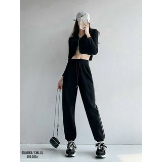 Quần Jogger cotton tổ ong bo gấu cạp thun dáng thể thao cá tính