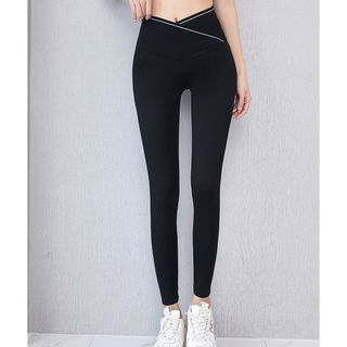 Quần legging nữ cạp chéo lưng cao gen bụng vải thun cotton ôm bó