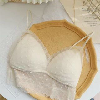 Áo bra 2 dây ren có mút ngực hoạ tiết chấm bi phong cách tiểu thư xinh xắn