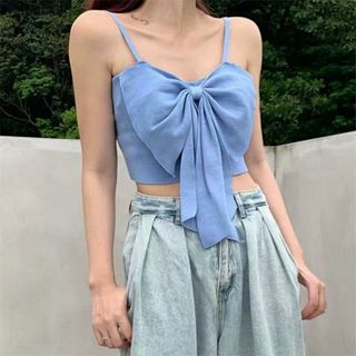 Áo bra 2 dây nơ dáng lửng croptop cá tính